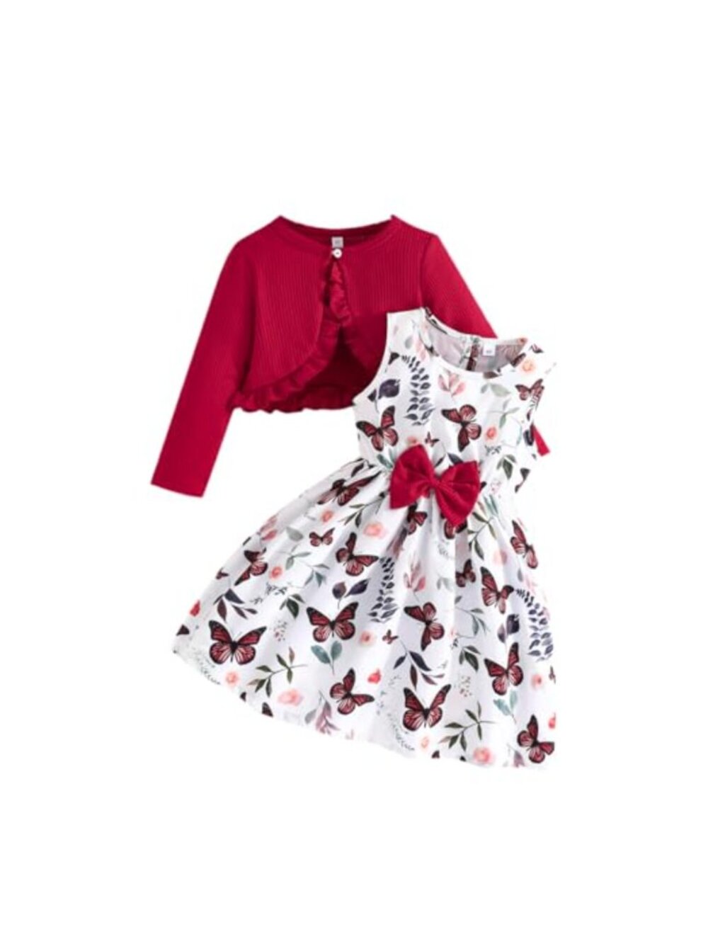 Toddler Girls 2-Piece Floral Dress and Cardigan Set Long Sleeve Ruffle Shrug